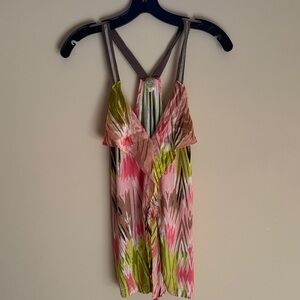 Vibrant Pink and Green ruffle tank top